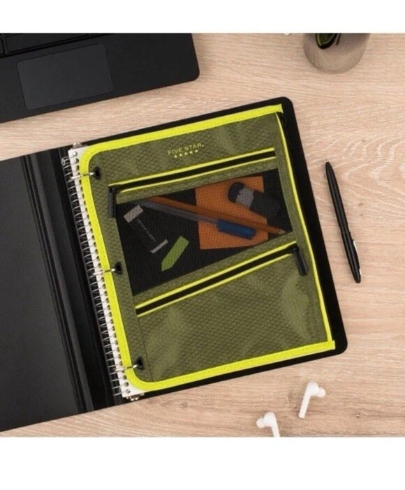 Five Star Other - Large Pencil Pouch School Office College 2pc Five Star Olive/Citrus Size 11"x 9"